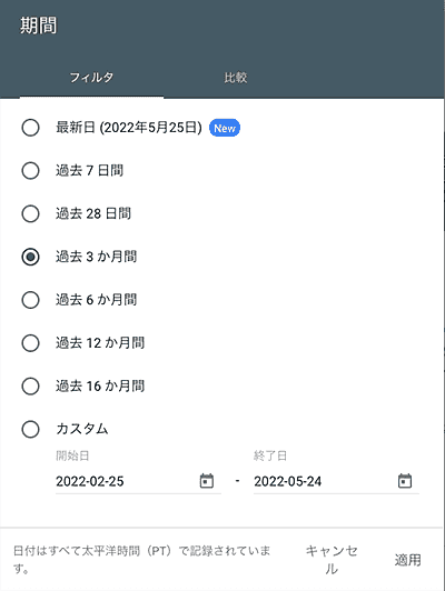 Google Search Console検索パフォーマンスの使い方基礎編-日付