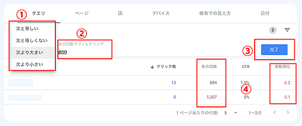 Google Search Console検索パフォーマンスの使い方応用編謎の三角!行のフィルタリング結果