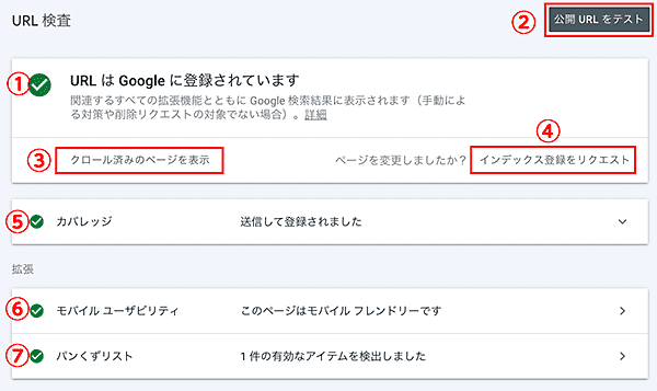 Google Search Console-URL検査データGoogleに登録されています画面